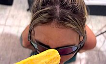 I tricked my stepsister to lick my monster cock and she made me cum fast