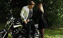 Ever seen a biker banging his girl right on a motorcycle outdoors?