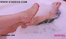 super cute teen takes a sexy bath with her uncle on the sofa