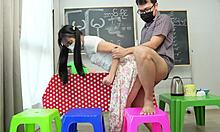 Asian girl gets bent over for hardcore fucking in her shop