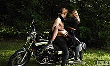 Ever seen a biker banging his girl right on a motorcycle outdoors?