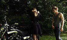 Ever seen a biker banging his girl right on a motorcycle outdoors?
