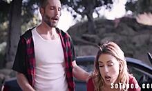 bipolar hitchhiker kirsten scott gets bent over for a rough blowjob in a car