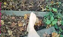 sexy nylon flashing in the german woods 😏