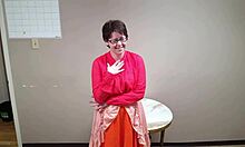 Femdom roleplays dominating her neighbor while masturbating with huge tits