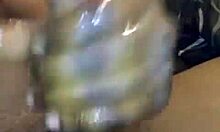 Big black dick gets handjob and cumshot in the bathroom while screaming