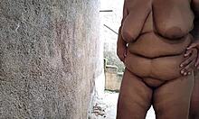 mother-in-law gets cum covered in backyard