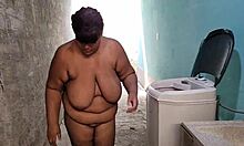 mother-in-law gets cum covered in backyard