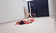 Sunbathing slut gets fucked by neighbor in backyard