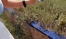 Real couple fucking dirty in the mountain, naked with big tits, reaching orgasm