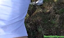 pierced czech teen sucks cock outdoors before pounding