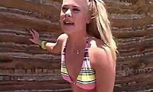 Little Summer Flashes Tits and Pussy at Beach