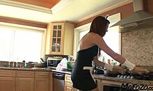 Real amateur homemade sex video with French maid involves licking and deepthroating.