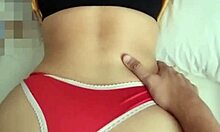 Filipina in red panties bent over for intense doggystyle