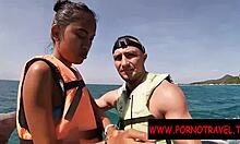 Holiday public blowjob from horny Asian with perfect body. She sucks hard outdoor!