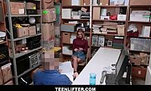 skinny blonde teen shoplifter gets caught by security guard