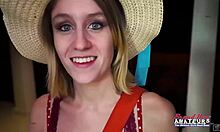 Blonde pixie sucks cock and gets her hairy pussy pounded hard.