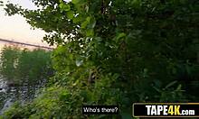 Damn, sporty Russian cougar snags a nerdy guy while jogging for hot action!