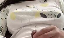 Shemale Puts Hair Clamp on Cock During Solo Play