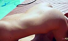 these cute teen lesbians play in the pool before intense action