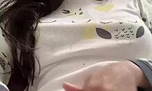 Shemale Puts Hair Clamp on Cock During Solo Play