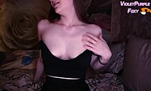 blonde babe's hard shaking orgasm from nipple play close-up.