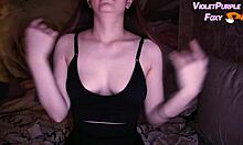 blonde babe's hard shaking orgasm from nipple play close-up.