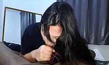 in the bedroom, a brunette with small tits chooses a mysterious blowjob over reading in this interracial fetish scene