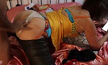 French amateur in satin lingerie rimming and doggystyle