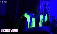 that blonde milf giving a wet blowjob under black lights while on the clock at the shipyard