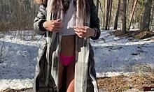 Stranger Cums Inside My Pussy In Snowy Winter Forest