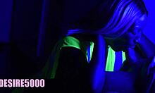 that blonde milf giving a wet blowjob under black lights while on the clock at the shipyard