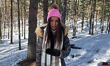 Stranger Cums Inside My Pussy In Snowy Winter Forest