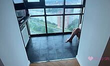 She fucks her stepbrother in a skyscraper with a creampie.