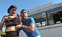 i love this latina brunette with small waist giving blowjob to lover