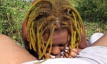 poizon ivy giving don whoe a sloppy blowjob in the backyard, so hot