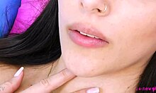 Enchanting Brunette Beauty Shows Sexy Body on Sofa