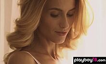 Skinny Blonde Ukrainian Teen Cara Mell Strips Sexy White Lingerie