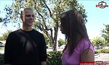 Skinny Brunette Teen with Small Tits Picked Up for Intense Sex and Mouth Cumshot