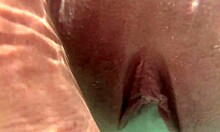 a blonde with blue eyes gets creampied underwater while using dildo