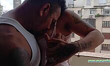 Homemade outdoor encounter with a busty latina brunette on the balcony