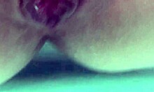 a blonde with blue eyes gets creampied underwater while using dildo