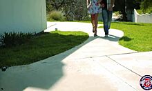 bailey, the hottie blonde teen lady, rewards the man with bent over doggystyle blowjob leading to creampie