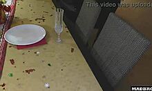 two beautiful christmas mothers decorate under the tree