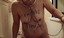 slave girl in homemade session with piss and raw humiliation play.