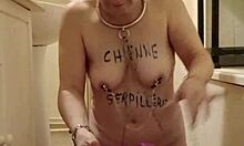 slave girl in homemade session with piss and raw humiliation play.