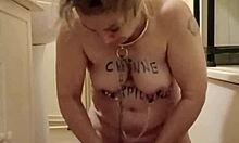 slave girl in homemade session with piss and raw humiliation play.