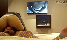 Friend in costume surprises with intimate moment.