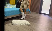pervert surprises schoolgirl with big ass fucking her own ass and masturbating to huge cum on floor