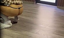pervert surprises schoolgirl with big ass fucking her own ass and masturbating to huge cum on floor